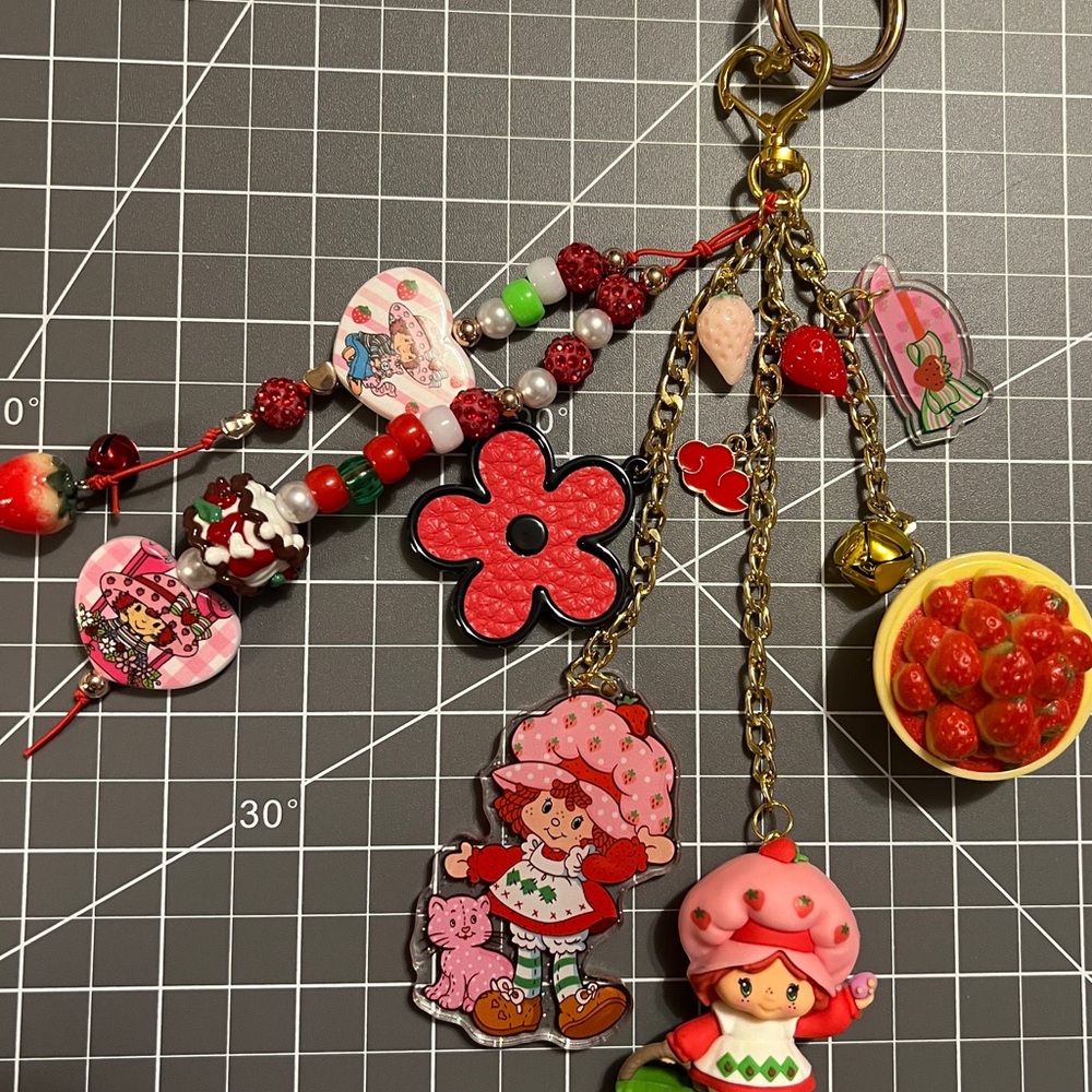 Strawberry Themed Keychain Bagcharm with Charms